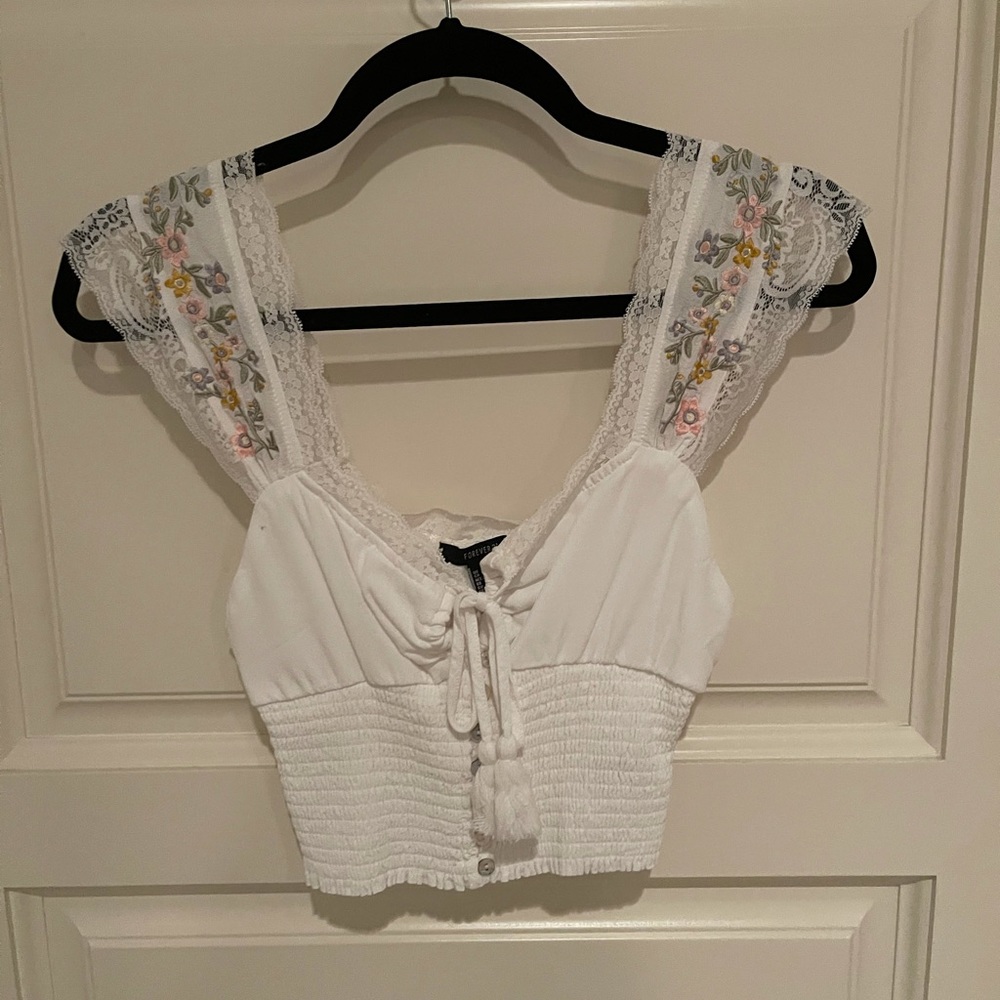 Forever 21 Floral Smocked Crop Top